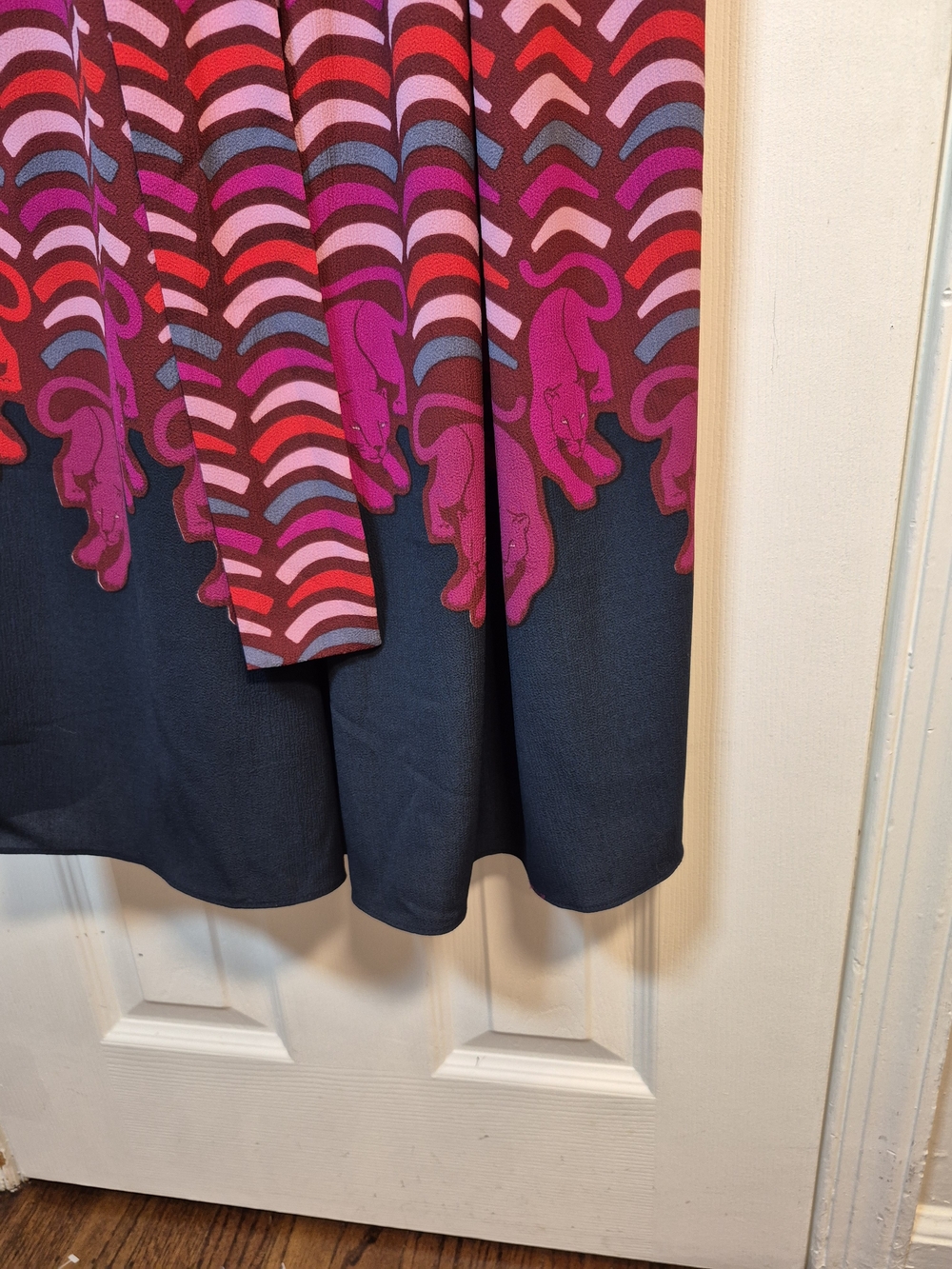 Kate Spade New York Geometric Panther Midi Dress Long Sleeve Tie Waist Size 12 - Picture 5 of 9